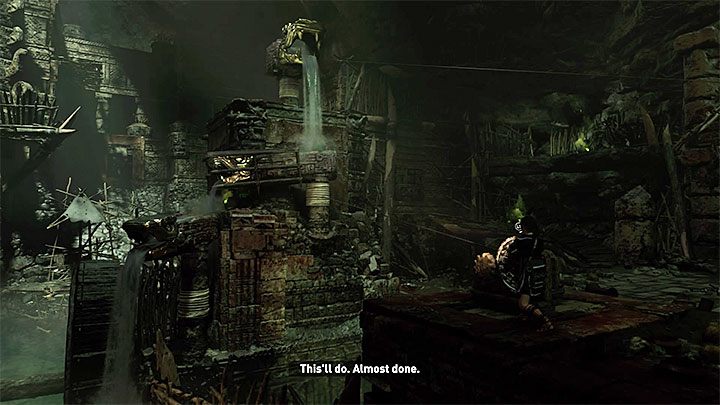 Przerwij połączenie z górną konstrukcją i ponownie poślij strzałę z liną w stronę środkowej (tej, po której się wcześniej wspinałeś) - Zbadanie świątyni i odnalezienie srebrnego pudełka - Oko Węża; Z pustymi rękoma - Shadow of the Tomb Raider - poradnik do gry