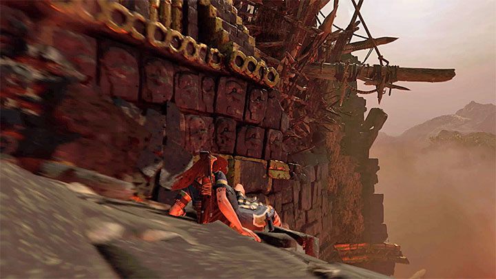 Wdrap się na ścianę na prawo od zniszczonej maszyny APC - Miasto Węża - Przeprawa przez miasto i pokonanie finałowego bossa - Solucja - Shadow of the Tomb Raider - poradnik do gry