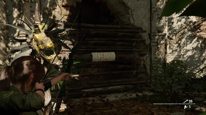 Aby otworzyć przejście do grobowca musisz zniszczyć wejście za pomocą łuku - Grobowce wyzwań w Misja San Juan w Shadow of the Tomb Raider - Shadow of the Tomb Raider - poradnik do gry
