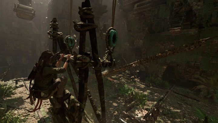 Po wykonaniu tej części zadania wejdź na wyższe piętro i zeskocz na windę - Grobowce wyzwań w Peruwiańskiej dżungli | Shadow of the Tomb Raider - Shadow of the Tomb Raider - poradnik do gry