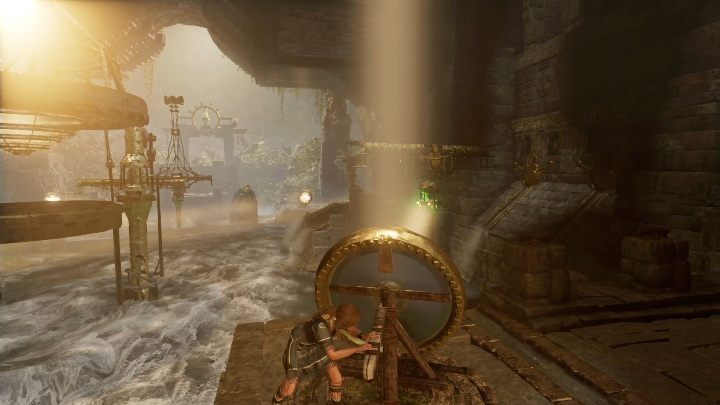 Pierwsze lustro ustaw tak, aby strumień światła padał na półkę po prawej stronie - Grobowce wyzwań w Ukryte Miasto w Shadow of the Tomb Raider - Shadow of the Tomb Raider - poradnik do gry