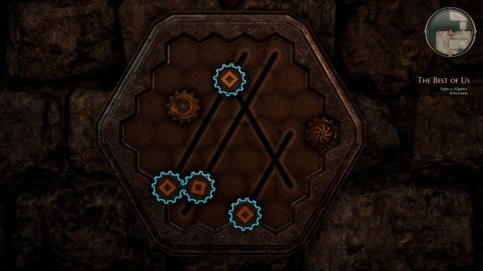 Należy popchnąć każde koło, zaczynając od prawego, a kończąc na lewym. - Zagadki w Bards Tale 4 - Koła zębate - The Bards Tale 4 - poradnik do gry