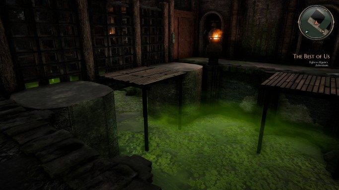 Popchnij kamienie za pomocą dźwigni najbardziej na lewo. Stworzą one most - Zagadki w Bards Tale 4 - Kamienie do popchnięcia - The Bards Tale 4 - poradnik do gry