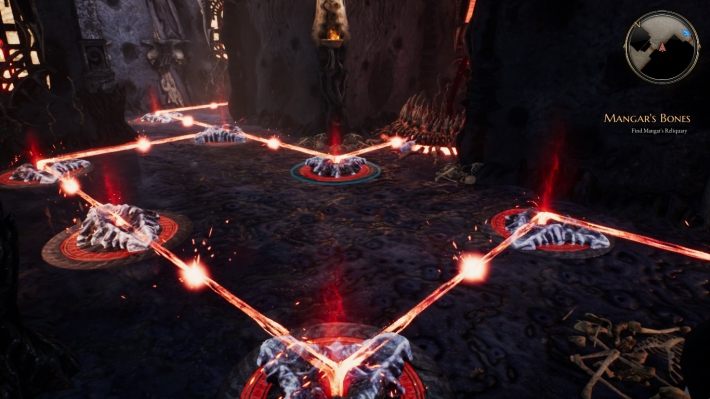 W następnej sali, po pokonaniu przeciwników, musisz rozwiązać kolejną taką zagadkę - Zagadki w Bards Tale 4 - Czerwone mechanizmy - The Bards Tale 4 - poradnik do gry