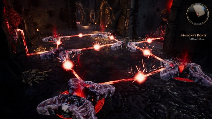 W komnacie z mechanizmami na ścianach, rozwiązaniem zagadki jest takie ustawienie - Zagadki w Bards Tale 4 - Czerwone mechanizmy - The Bards Tale 4 - poradnik do gry