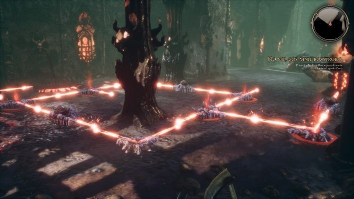 Za przeciwnikami dalej, rozwiązanie zagadki jest następujące - Zagadki w Bards Tale 4 - Czerwone mechanizmy - The Bards Tale 4 - poradnik do gry