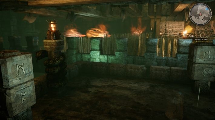 Po lewo od totemów znajdziesz zagadkę z kołem zębatym, które nawiguje pułapkami - Krew Królów - zadanie w The Bards Tale 4 - solucja - The Bards Tale 4 - poradnik do gry