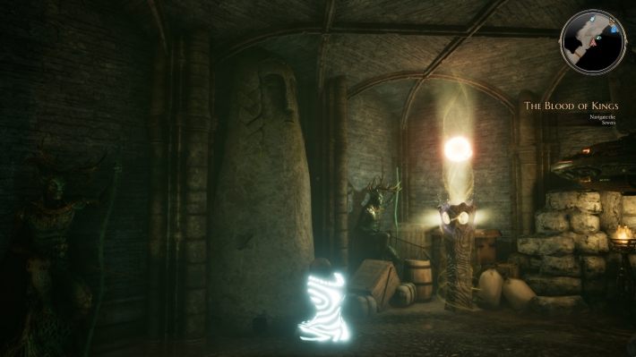 Włóż tam następujące przedmioty, w takiej kolejności: jedno jabłko, dwa słoiki miodu, trzy butelki whiskey i cztery butelki wody - Krew Królów - zadanie w The Bards Tale 4 - solucja - The Bards Tale 4 - poradnik do gry