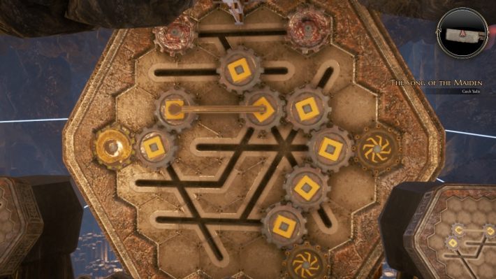 Aby tego dokonać małe koła zębate powinny być ustawione w ten sposób (od lewego) - Pieśń Dziewicy - Solucja Bards Tale 4 - The Bards Tale 4 - poradnik do gry