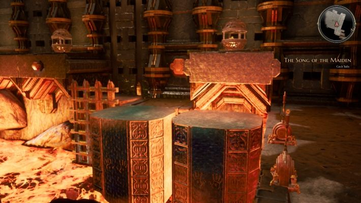 Teraz przesuń kamienie tak aby dostać się do guzika odblokowującego trzeci kamień - Pieśń Dziewicy - Solucja Bards Tale 4 - The Bards Tale 4 - poradnik do gry