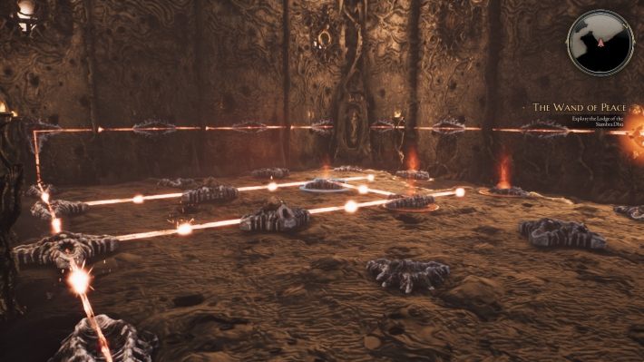 Gdy dotrzesz do pokoju z guzikami, aktywuj je w następującej kolejności - 4, 2, 7, 1, 6, 5, 3 (od lewej) - Różdżka Pokoju - zadania poboczne w Bards Tale IV - The Bards Tale 4 - poradnik do gry