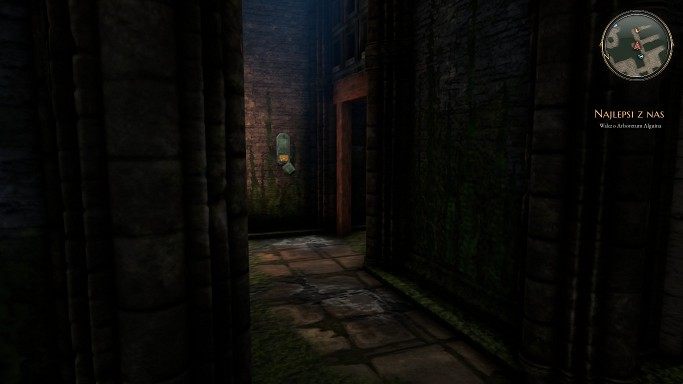 Na środku korytarza znajdziesz graffiti chochlika jak i znak, na którym możesz użyć pieśni Cruxa - Ukryta ręka i Najlepsi z nas - zadania w The Bards Tale 4 - solucja - The Bards Tale 4 - poradnik do gry