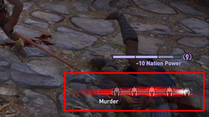 Każde odnotowane przestępstwo zapełnia stopniowo czerwony pasek, który widoczny jest w prawym dolnym rogu ekranu - Przestępczość i kary w Assassins Creed Odyssey - Assassins Creed Odyssey - poradnik do gry