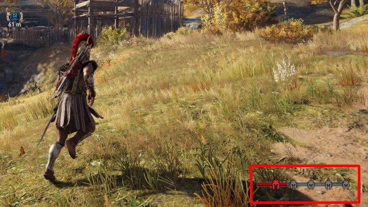 W miarę popełniania przestępstw w grze w prawym dolnym rogu ekranu zapełnia się stopniowo czerwony pasek - Jak powstrzymać atakujących najemników w Assassins Creed Odyssey? - Assassins Creed Odyssey - poradnik do gry