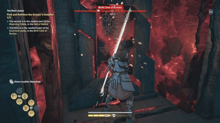 Gdy tylko zobaczysz schody wejdz po nich na górę - pokazane na screenie powyżej - Jaskinia Narodzin Kronosa - Ślady Hermesa w DLC Lost Atlantydy - Assassins Creed Odyssey - poradnik do gry