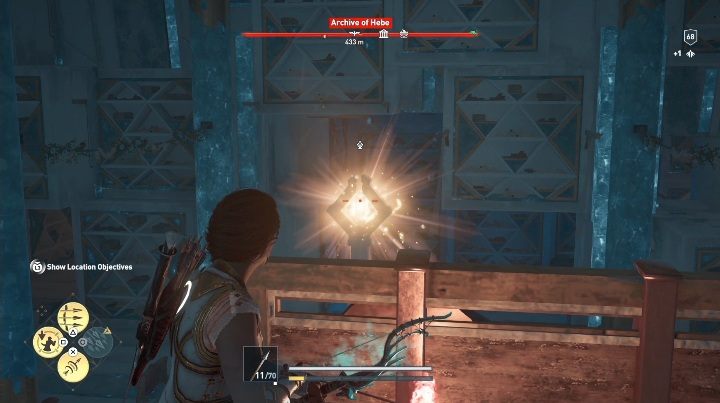 Na start zniszcz pochodnie, która znajduje się na środku pomieszczenia - Archiwa Hebe w AC Odyssey Lost Atlantydy DLC - Assassins Creed Odyssey - poradnik do gry