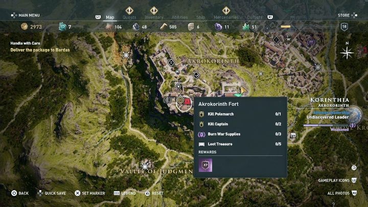 Opis: Po rozpoczęciu misji udaj się do miejsca pokazanego na screenie powyżej - Akrokorinth Fort (Wartownia Akrokorynt) - Koryncja - Misje poboczne w Assassins Creed Odyssey - Assassins Creed Odyssey - poradnik do gry