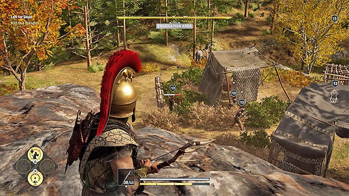 Użycie łuku jest ciekawym pomysłem jeśli nie możesz osobiście zbliżyć się do jakiegoś przeciwnika po to żeby odpalić skrytobójstwo lub ogłuszenie - Skradanie się w Assassins Creed Odyssey - Assassins Creed Odyssey - poradnik do gry