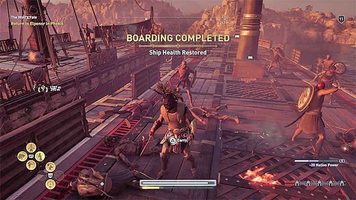 Drugi z rekomendowanych sposobów zakończenia bitwy to dokonanie abordażu - Statek i zarządzanie załogą w Assassins Creed Odyssey - Assassins Creed Odyssey - poradnik do gry