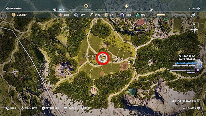 Rozwiązanie zagadki: Wyrusz na zachód w stronę pól o nazwie Kolebka Pana (Pans Cradle) sąsiadujących z miastem Tegea - Enigmatyczne ostrakony - Arkadia - Assassins Creed Odyssey - poradnik do gry