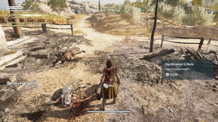 Zadanie Opowieść służącej polega na porozmawianiu z siostrą Diony, a potem odzyskaniu dla niej notesu - Zadania poboczne na Wyspie Kithira - Assassins Creed Odyssey - poradnik do gry