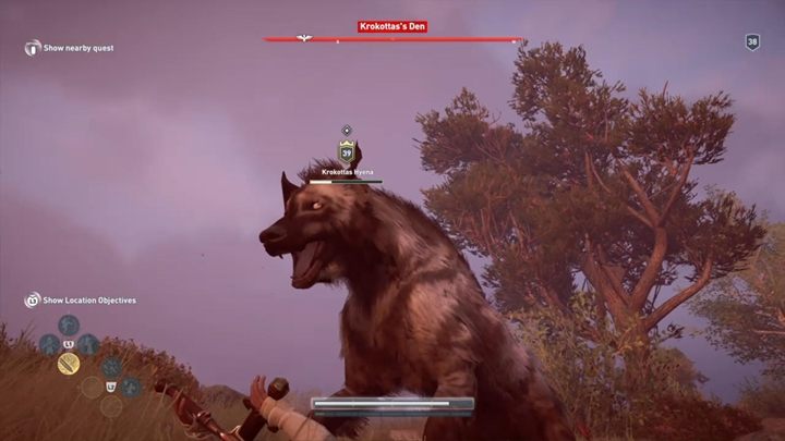 Co jakiś czas, Hiena będzie na ciebie skakać - jeśli cię powali, pogryzie cię, zadając przy tym trochę obrażeń - Hiena Krokottasa - Polowanie na siedem bestii - Assassins Creed Odyssey - poradnik do gry