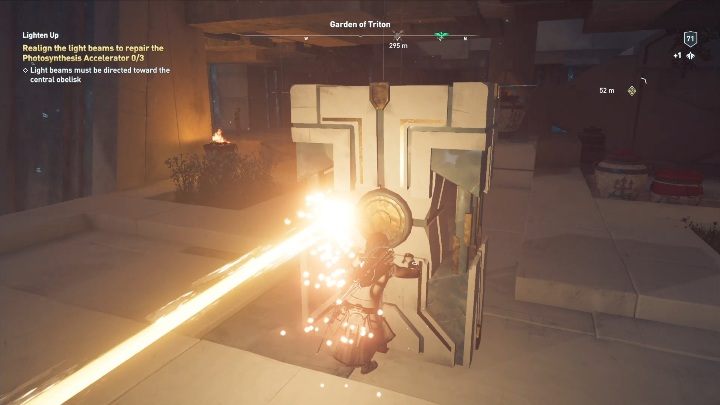 Następnie zeskocz na dół i ustaw blok tak, aby nie dosięgał promieni - Doświetlenie - Solucja Los Atlantydy w AC Odyssey - Assassins Creed Odyssey - poradnik do gry