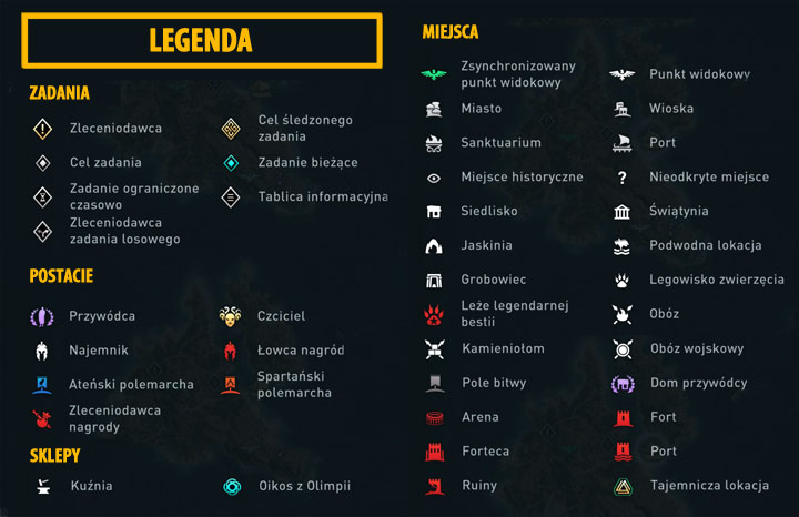 Legenda do mapy Andros. - Mapa Andros - grobowce, ostrakony, zagadki i sekrety - Assassins Creed Odyssey - poradnik do gry