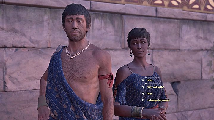 W trakcie spotkania z Mikkosem możesz wybierać różne opcje dialogowe oznaczone ikonami serca - Mikkos - Romanse w Assassins Creed Odyssey - Assassins Creed Odyssey - poradnik do gry