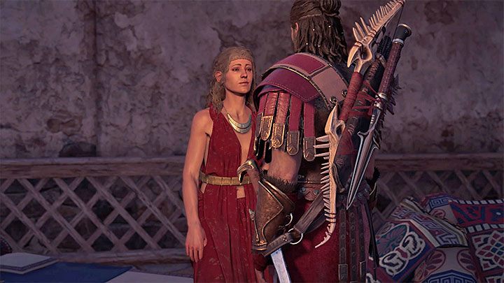 Podczas ostatniej rozmowy z Aikaterine wybierz opcję dialogową oznaczoną ikoną serca - pokazuje ją dołączony obrazek - Aikaterine - Romanse w Assassins Creed Odyssey - Assassins Creed Odyssey - poradnik do gry