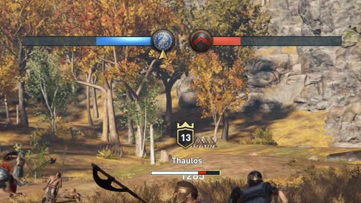 Przez cały czas trwania bitwy i góry ekranu widoczne są dwa paski - Podbój w Assassins Creed Odyssey - Assassins Creed Odyssey - poradnik do gry