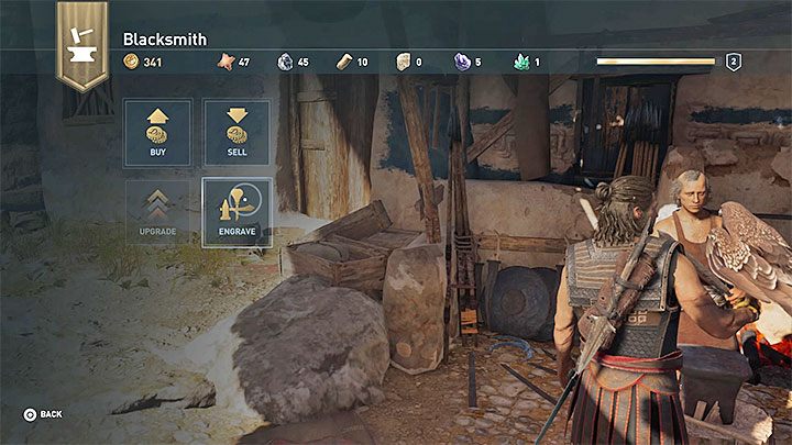 Grawerunki możesz nałożyć na bronie i pancerze u dowolnego kowala - Jak odblokowywać grawerunki i jak je nakładać na bronie i pancerze? - Assassins Creed Odyssey - poradnik do gry