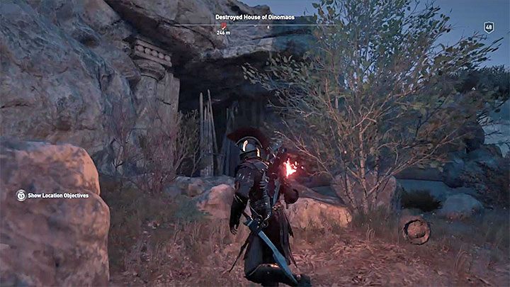 Solucja: Wejście do grobowca jest ukryte między skałami obok zrujnowanego domu - pokazuje je powyższy obrazek - Grobowce na Elis - Assassins Creed Odyssey - poradnik do gry