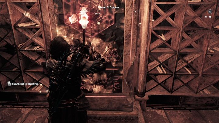 Tam znajdziesz skrzynię z włócznią oraz tablice - Grobowce na Skamieniałych wyspach - Assassins Creed Odyssey - poradnik do gry