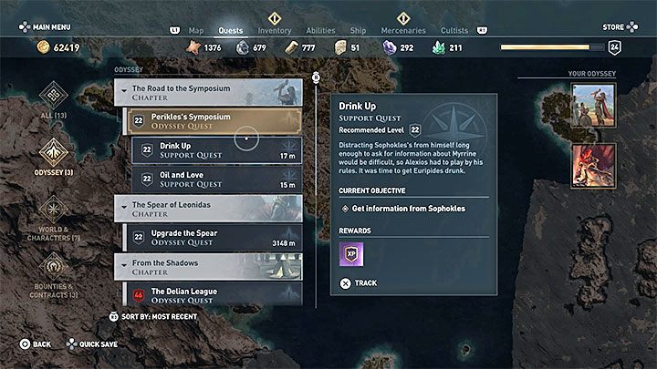 W Assassins Creed: Odyssey wszystkie zadania powiązane z postępami w głównym wątku fabularnym umieszczane są w zakładce Odyseja (Odyssey) w dzienniku bohatera - Zaliczanie zadań i rodzaje zadań w Assassins Creed Odyssey - Assassins Creed Odyssey - poradnik do gry