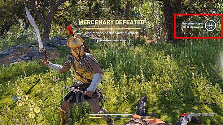 Informacje o wyzwaniach pojawiają się w prawym górnym rogu ekranu - przykładowe pokazuje dołączony obrazek - Jak sprawdzać wyzwania pojawiające się na ekranie w Assassins Creed Odyssey? - Assassins Creed Odyssey - poradnik do gry