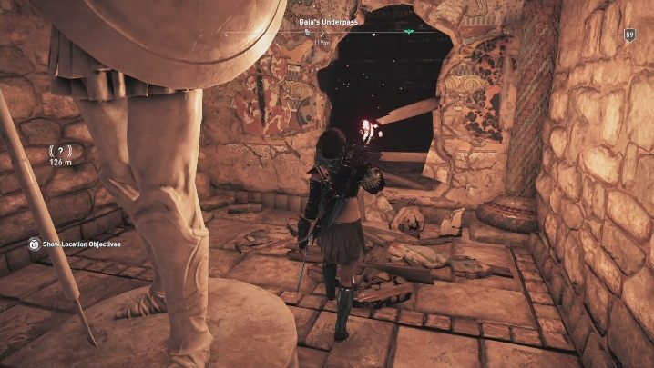 Za pomnikiem, znajdującym się na lewej stronie jaskini, jest krucha ściana - Przystań zmarłych herosów - Ślady Hermesa w DLC Lost Atlantydy - Assassins Creed Odyssey - poradnik do gry