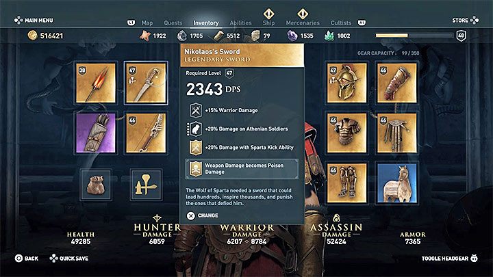 Ważna uwaga - Premie do statystyk liczone są dla obu broni znajdujących się w aktywnych slotach - Build wojownika - dobry build w Assassins Creed Odyssey - Assassins Creed Odyssey - poradnik do gry