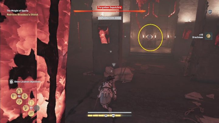 Twoim kolejnym zadaniem będzie zdobycie tarczy - pokazana jest na screenie powyżej - Zabłąkane i odnalezione - Solucja Los Atlantydy w AC Odyssey - Assassins Creed Odyssey - poradnik do gry