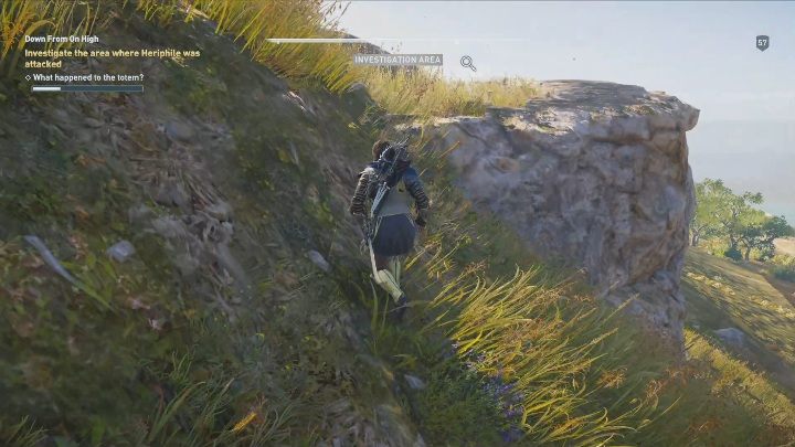 Po tej rozmowie udaj się na górę, tam poszukaj śladów, aby powiedzieć się co się stało z totemem - Obraz wiary - Solucja Assassins Creed Odyssey - Assassins Creed Odyssey - poradnik do gry
