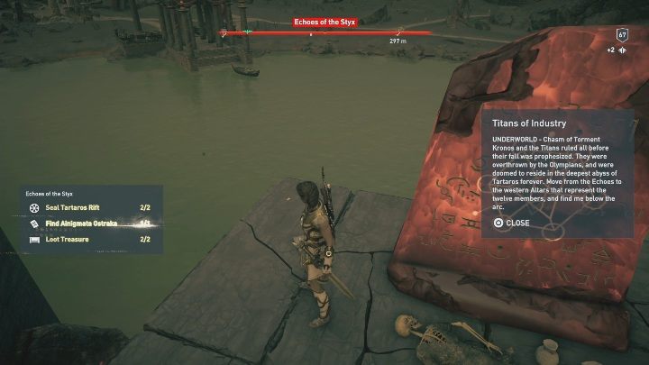 Lokalizacja enigmatycznego Ostrakonu: W lokacji nazwanej Echoes of the Styx/Echa Styksu znajdziesz pierwszy element ostrakonu - Cierpienia Hadesu | Enigmatyczne ostrakony | Los Atlantydy DLC - Assassins Creed Odyssey - poradnik do gry