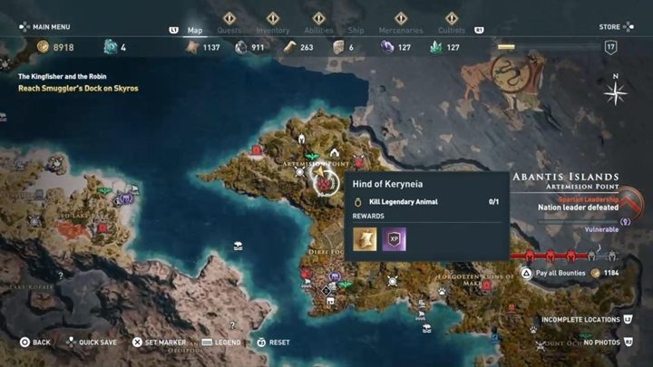 Lokalizacja: Przylądek Artemizjon, Eubea - Łania kerynejska w Eubea - Polowanie na siedem bestii - Assassins Creed Odyssey - poradnik do gry