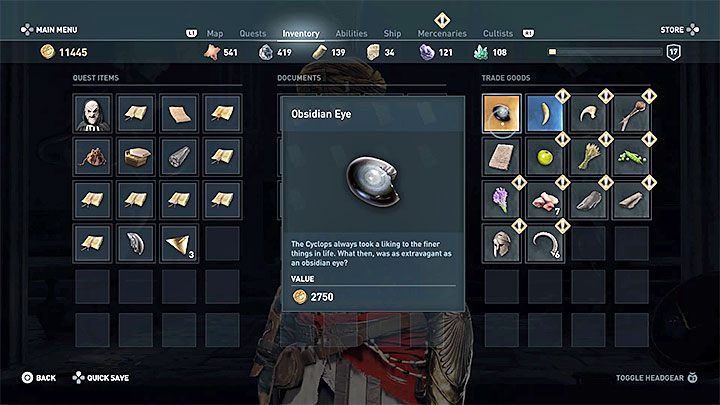 Cenna uwaga: Obsydianowe oko to bardzo wartościowych klejnot, który możesz sprzedać u dowolnego kowala - Podbite oko (Stink Eye) - trofeum w Assassins Creed Odyssey - Assassins Creed Odyssey - poradnik do gry