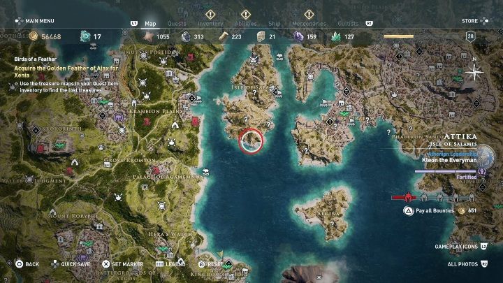 W tym miejscu znajdziesz mężczyznę, który wskaże ci miejsce ukrycia pióra - Gdzie znajdują się skarby dla Xenii w Assassins Creed Odyssey? - Assassins Creed Odyssey - poradnik do gry