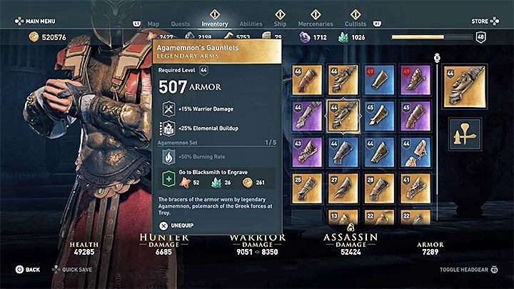 Rodzaj i statystyki przedmiotu: Rękawice z legendarnego zestawu - Legendarne skrzynie w grze Assassins Creed Odyssey - Assassins Creed Odyssey - poradnik do gry