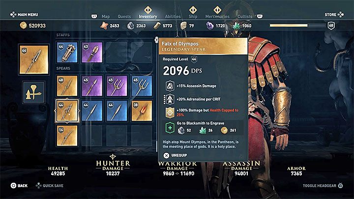 Rodzaj i statystyki przedmiotu: Broń biała, włócznia - Legendarne skrzynie w grze Assassins Creed Odyssey - Assassins Creed Odyssey - poradnik do gry