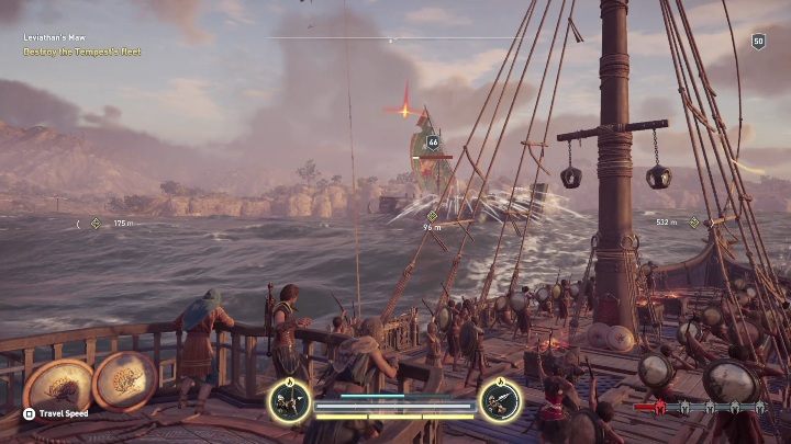 Na samym początku zadania wsiądź na swój statek i pozbądź się trzech bądź czterech statków należących do the Tempests - W paszczy Lewiatana | Solucja Assassins Creed Odyssey - Assassins Creed Odyssey - poradnik do gry