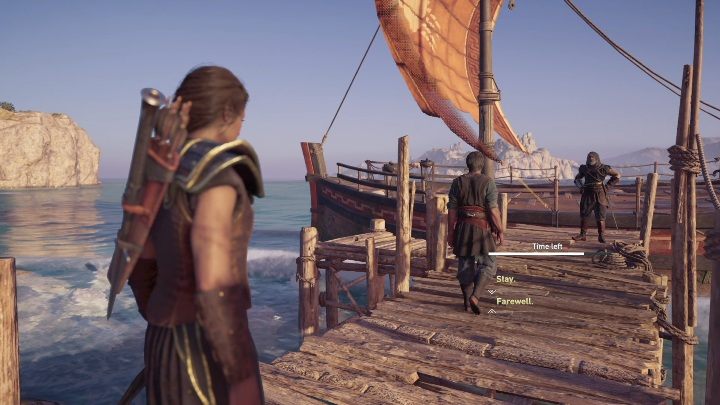 Pierwszą rzeczą, którą musisz zrobić w tej misji, jest pożegnanie odpływającego Dariusa oraz jego potomka - Dom | Solucja Assassins Creed Odyssey - Assassins Creed Odyssey - poradnik do gry