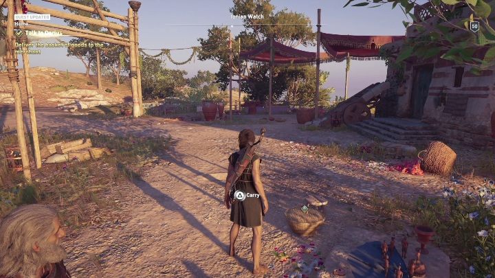 Jako, że mężczyźni zostali, aby prowadzić spokojne życie, twoim kolejnym zadaniem jest zaniesienie kosza do kupca - Dom | Solucja Assassins Creed Odyssey - Assassins Creed Odyssey - poradnik do gry