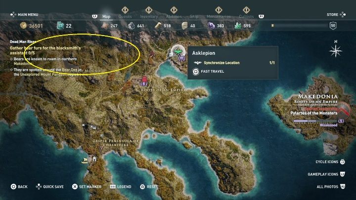 Twoim kolejnym zadaniem będzie zdobycie 5 skór niedziwiedzi - Zadania poboczne Epizod 1 Dziedzictwo pierwszego ostrza DLC - Assassins Creed Odyssey - poradnik do gry